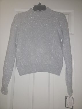 Art Class Sweater Cozy Sparkle Mock Neck Sweater - Silver Girls XL (14-16)